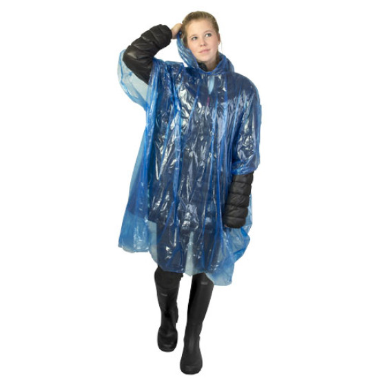 Mayan recycled plastic disposable rain poncho with storage pouch