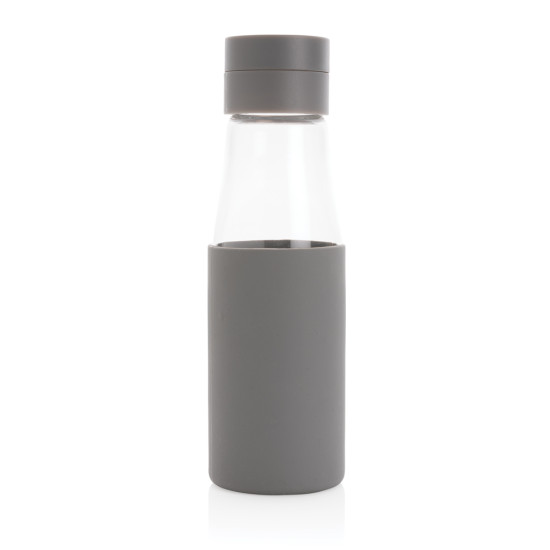 Ukiyo glass hydration tracking bottle with sleeve